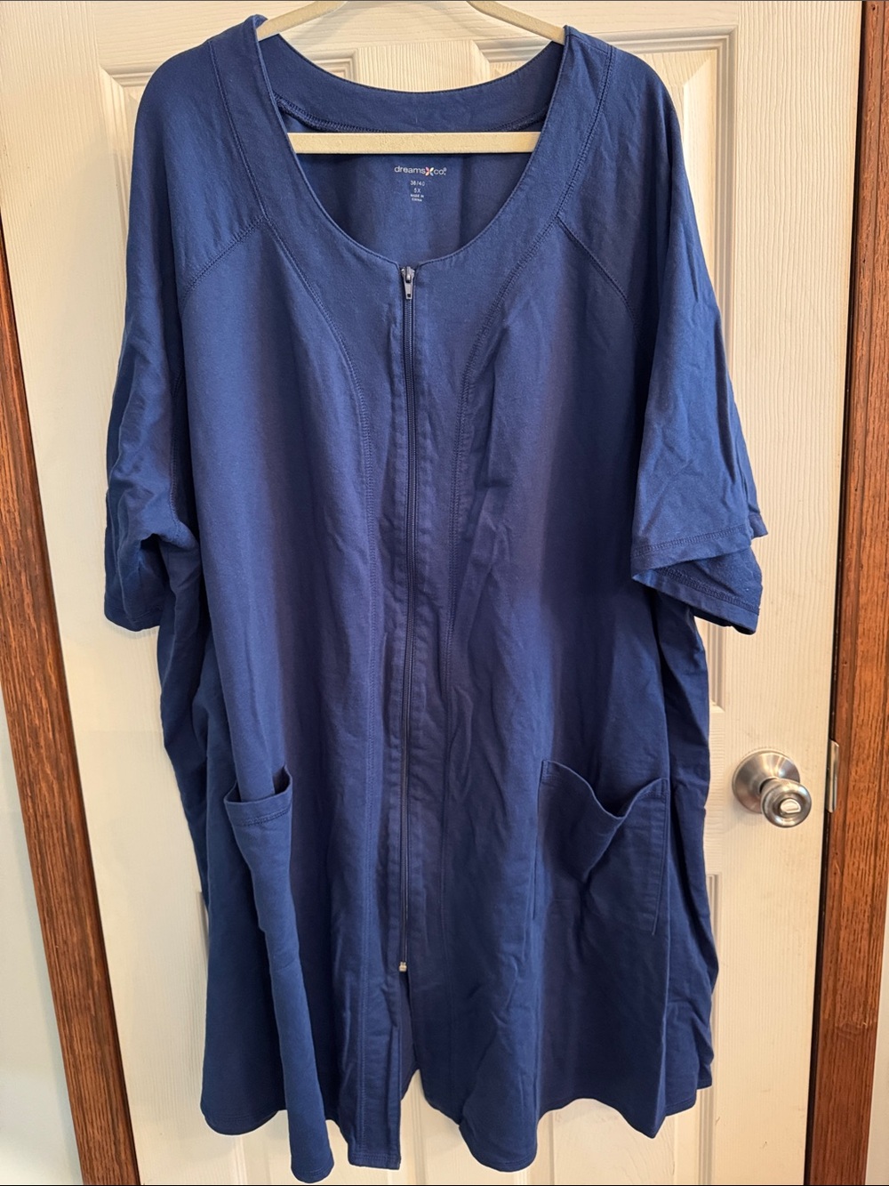 Navy Zip-Front Robe with Pockets